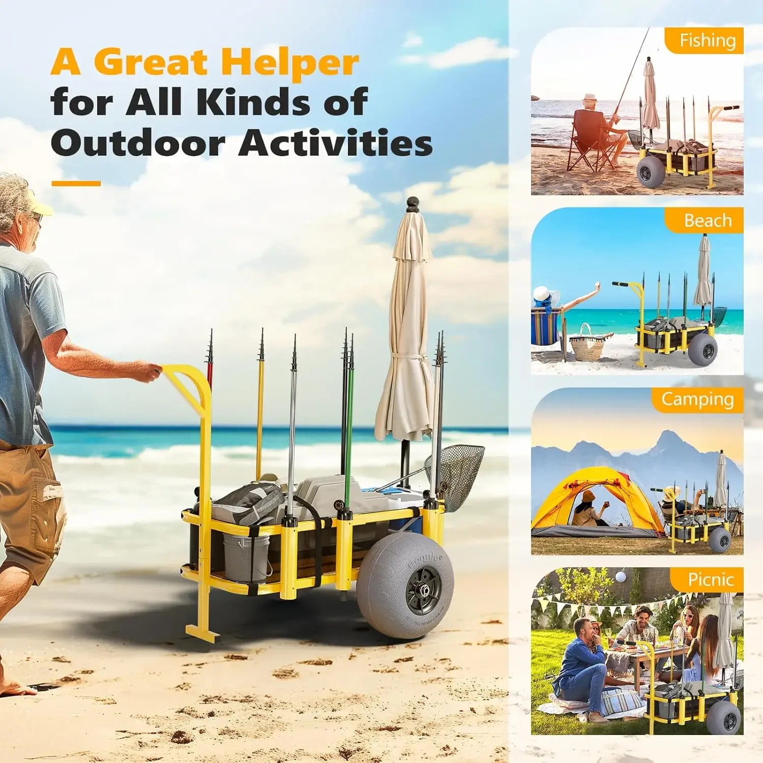 Fishing Cart, Beach Wagon with fishing rod holders 3