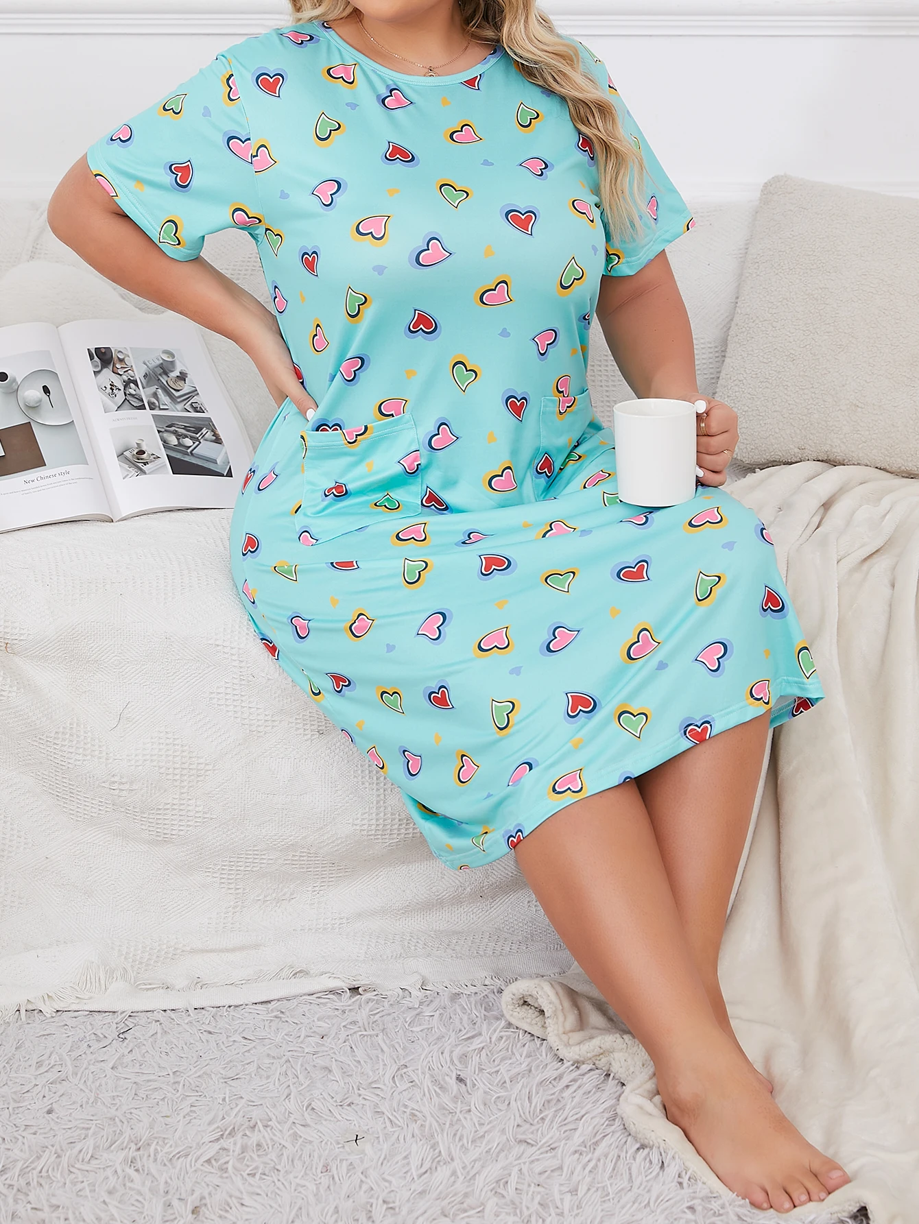 Summer Refreshing Love Printed Short sleeved Nightwear Large Size Women's Pajamas Home Furnishings women pajamas
