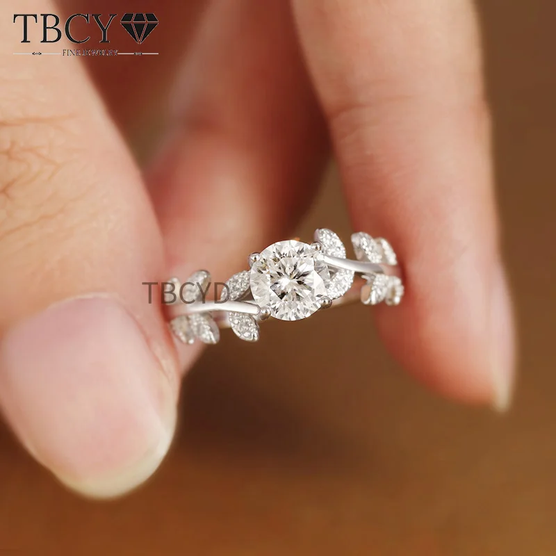 1CT D Color Moissanite Diamond Rings For Women S925 Sliver Laurel Leaf Engagement Wedding Band Fine Jewelry Gift TBCYD