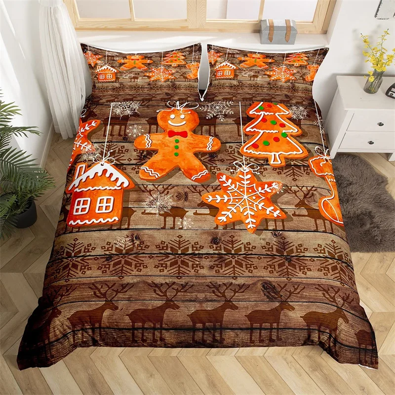 

Набор постельного белья с рождественским имбирным человеком, винтажная деревянная доска, королевский комплект постельного белья из полиэстера, с рисунком снежного граффити, покрывало