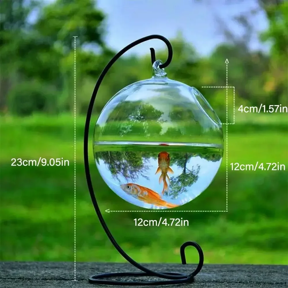 Aquarium Decoration Aquarium Decoration With Rack Holder Hydroponics Vase Wall Hanging Vase Ornament Fish Tank Hanging Glass Fish Bowl Bowl