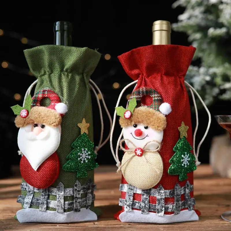 Christmas Wine Bottle Covers Bag Snowman Santa Claus Champagne Bottle Cover Sleeve Merry Christmas New Year Table Decorations