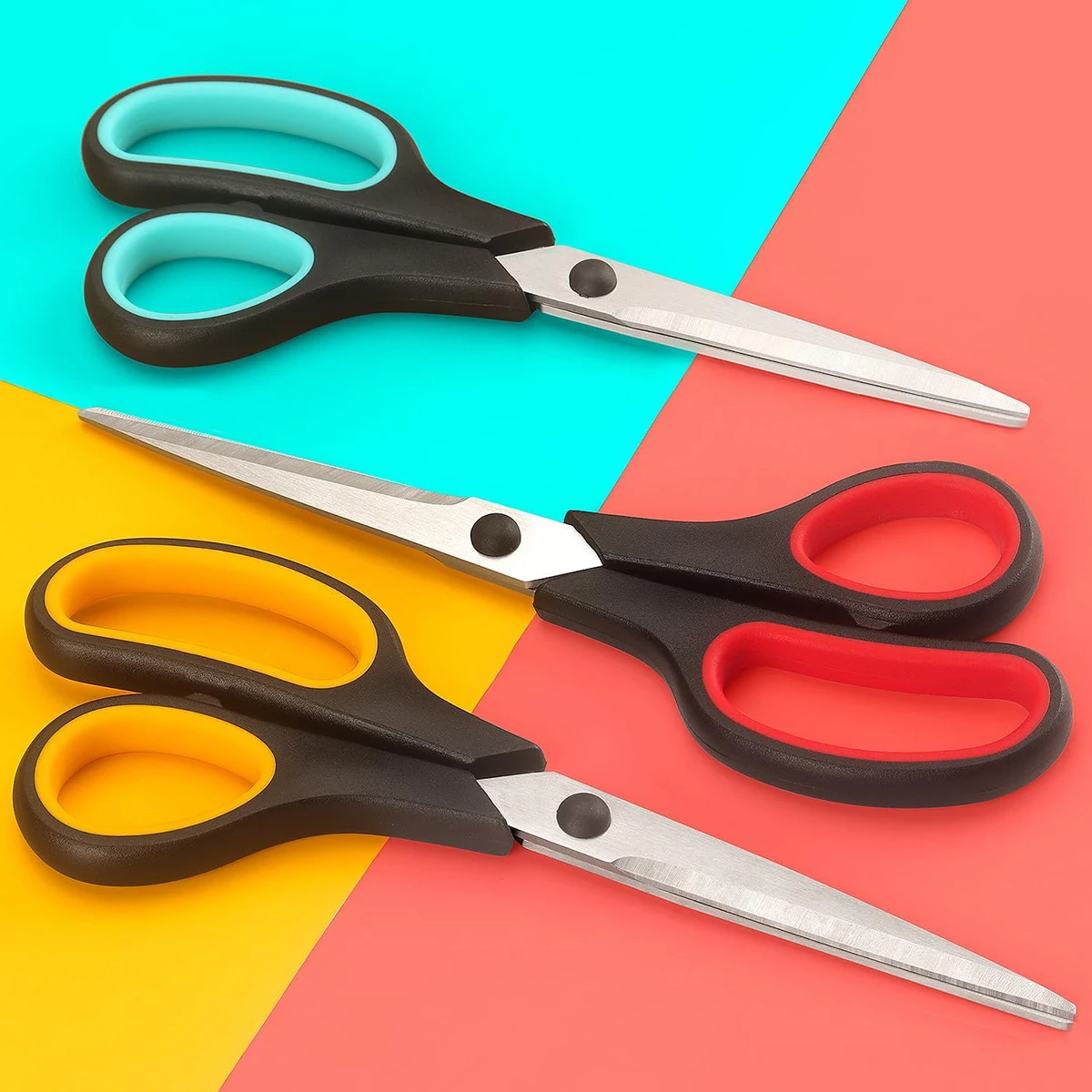 Universal 3 Set Scissors for Office, Home and School Craft Supplies, Soft and Comfortable for Gripping Right or Left Hand. - 5