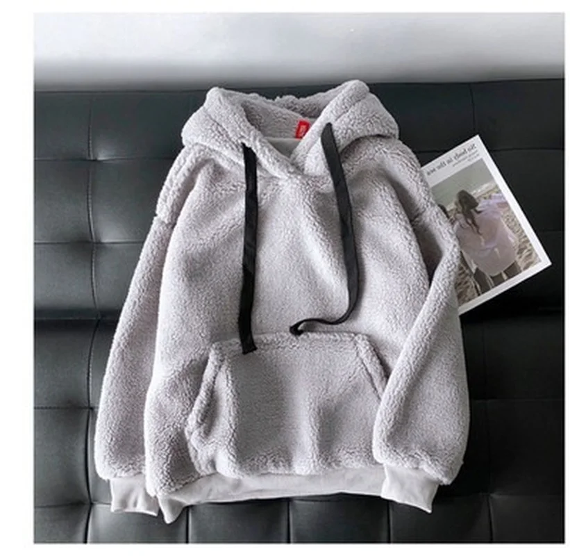 Female Fashion Sweatshirt Long Sleeve Solid Loose Pocket Thick Hoodies Women Autumn Winter Hooded Print Fleece Flannel Pullover