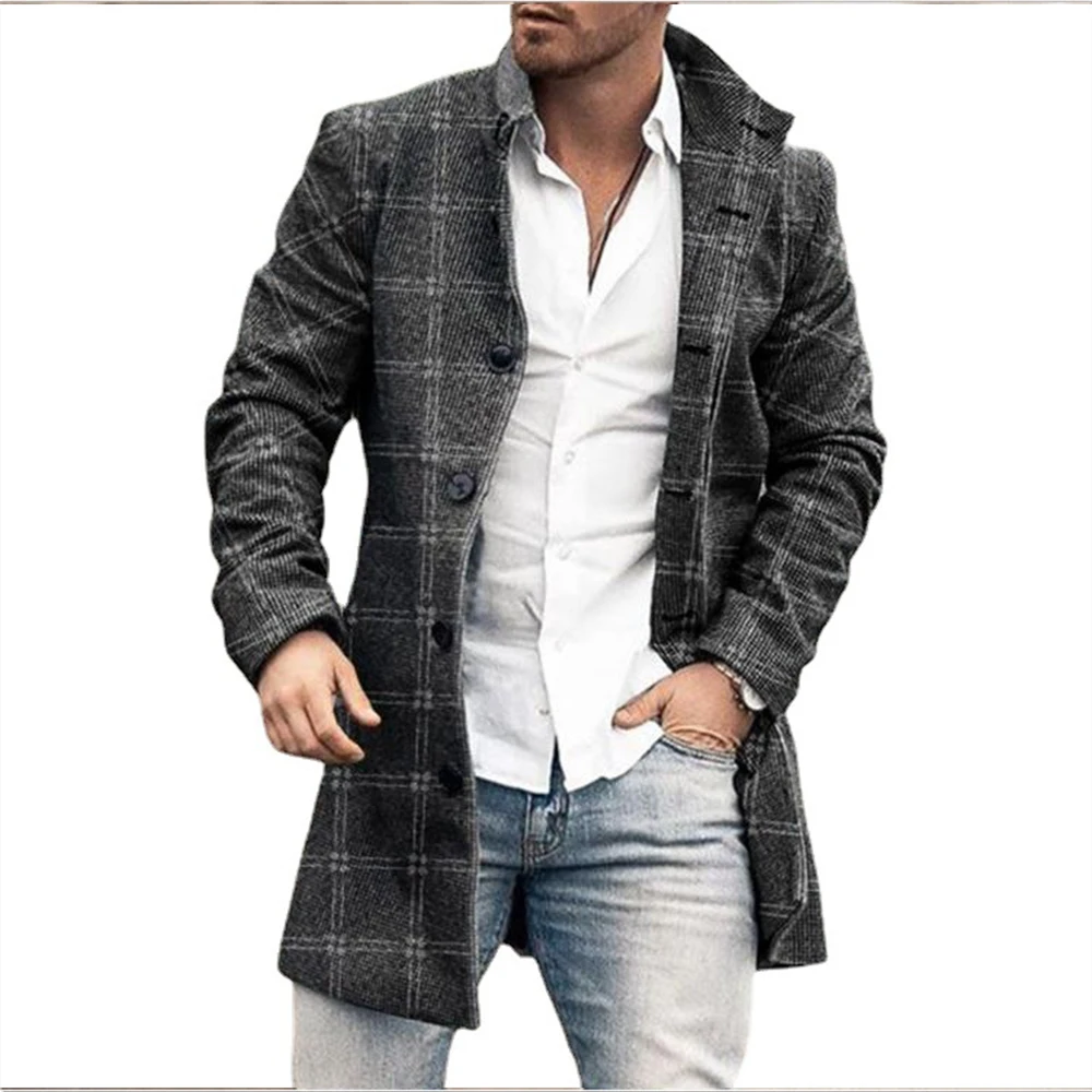 Men Clothing 2023 European American Autumn Winter New Men's Woolen Stand Neck Mid Length Pocket Casual  Coat