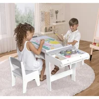 Un ensemble de table d'art pour enfants avec chaises pour salle de jeux, table d'activité artisanale et de jeu en bois avec bacs de rangement et rouleau de papier 3