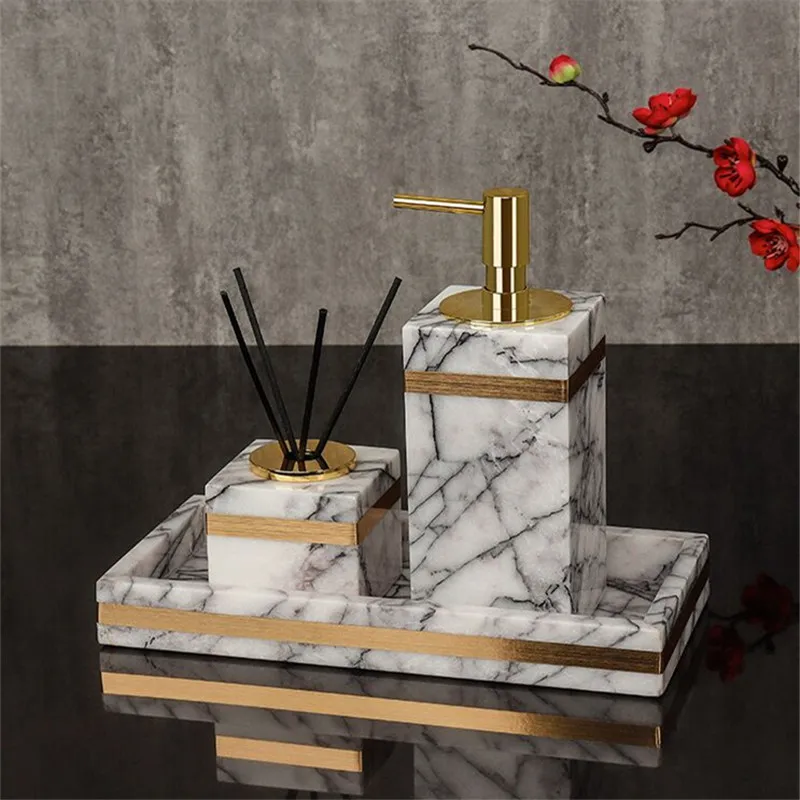 Natural Marble Bath Liquid Soap Dispenser Aromatherapy Bottle Toothbrush Rack Tissue Box Tray Dish Wedding Gifts By Piece