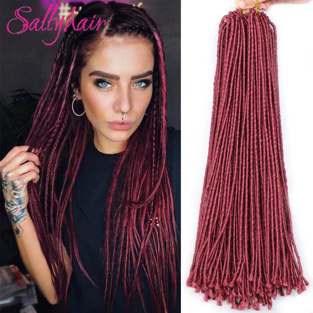 

Синтетические дреды Sallyhair, 12 прядей, 20 дюймов, 100 дюйма, дневные светлые бордовые дреды, плетеные удлинители волос, вязаные косы, волосы