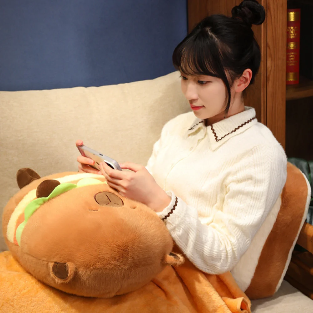 20~36CM Capybara Pillow Cute Simulation Bread Hamburger Kapibala Plush Doll Cartoon Animals French Fries Stuffed Plush Toy 2