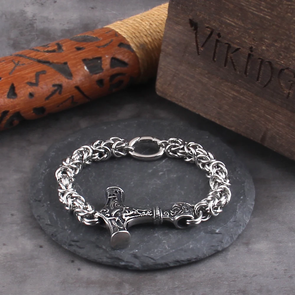 Viking Thors Hammer Bracelet - Handmade Nordic Runes Amulet Jewelry