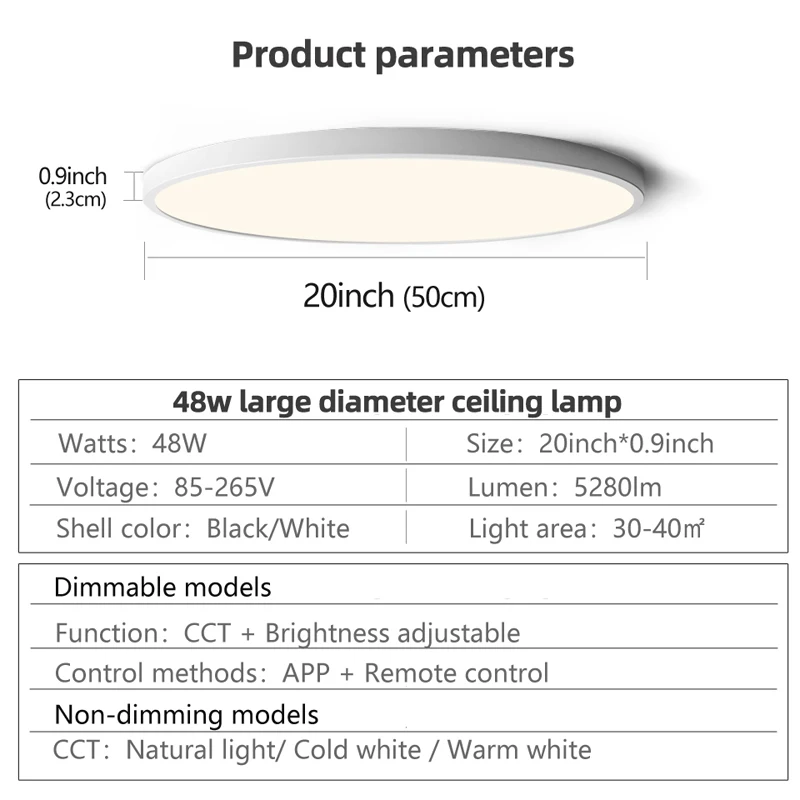 50cm Large Ceiling Lamp APP/Remote Control LED Smart Lights 48W Dimmable Fixture Indoor Lighting for Home Living Room Decoration led ceiling light,ceiling light