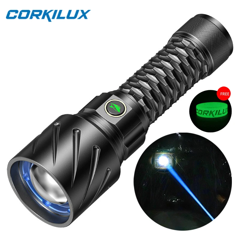 

CORKILUX Powerful LED Flashlight Type-c USB Rechargeable Long Range Thrower Zoom Light Search Torch Spotlight Camping Lantern