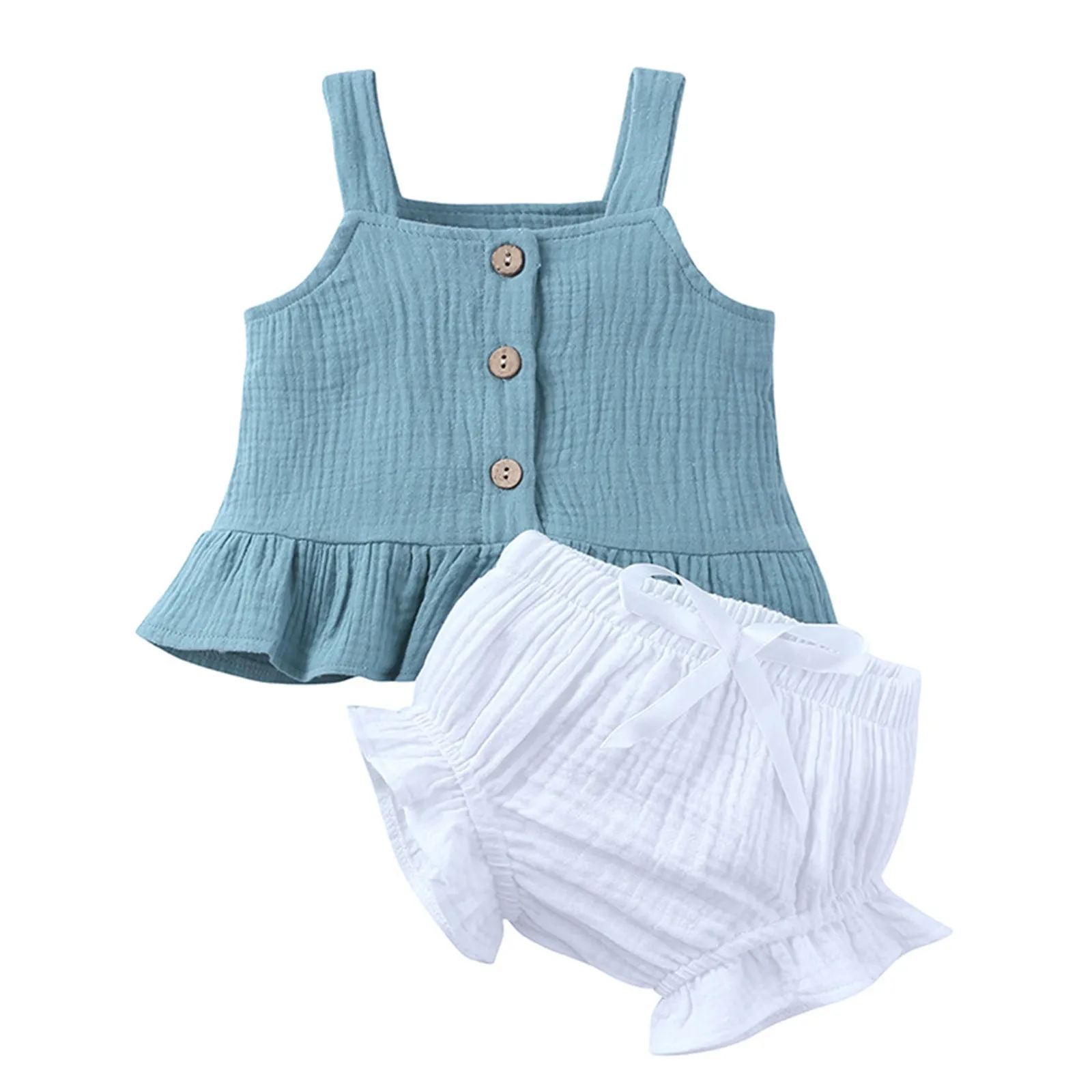 

Cotton Linen Baby Clothes Sets Infant Girls Boys Summer Ruffled Sleeveless Vest T Shirt Tops+Shorts Newborn Solid Color Outfits