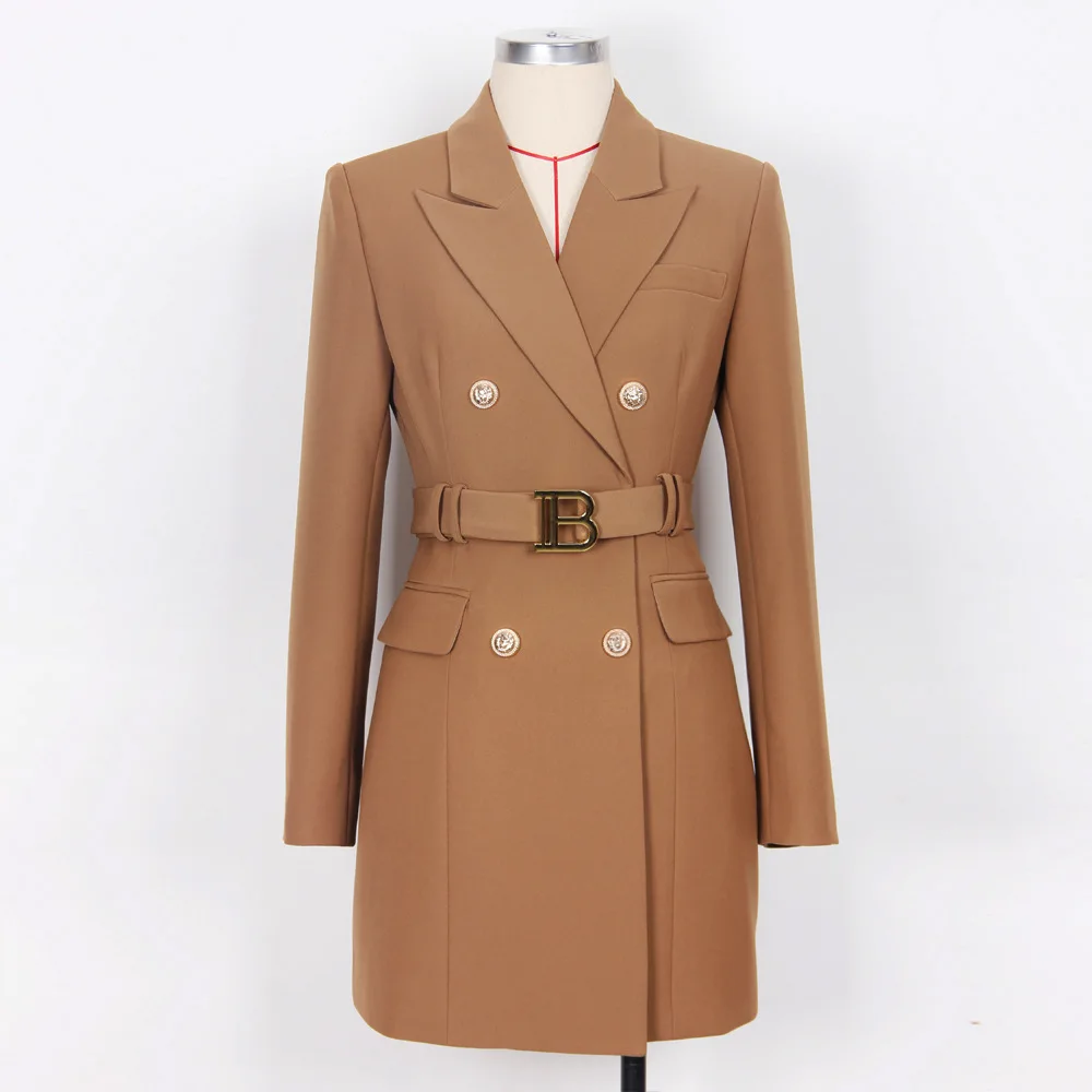 

2022 Spring And Autumn New Fashion Slim Double Breasted Belt Long Sleeve Slim Temperament Commuter Women's Suit Dress