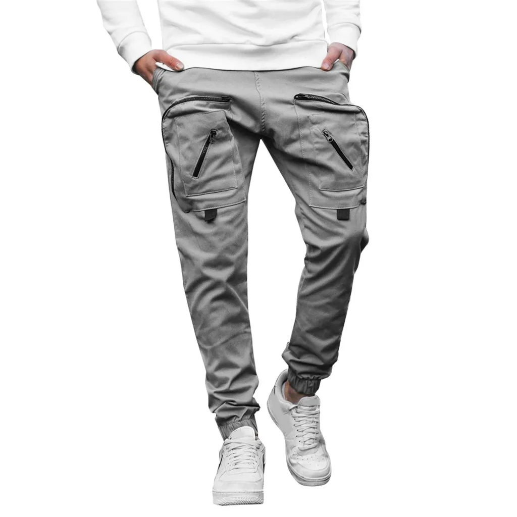 Rainbowtouches Fashion Brand Men's Cargo Pants Casual  Safari Style Tie Feet Trousers Solid Color Boys Overalls Superior Quality beige cargo pants