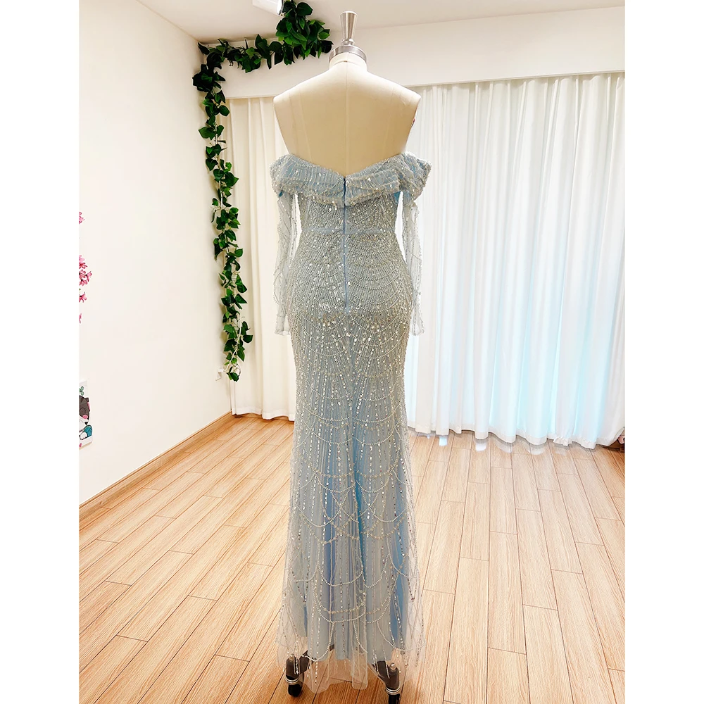 S22f8382bf72349bb99caf71ef9a2b44aI Elegant Sky Blue Mermaid Pearls Evening Dress for Women Long Sleeves with Detachable Train Formal Prom Wedding Party Gowns Mallzona