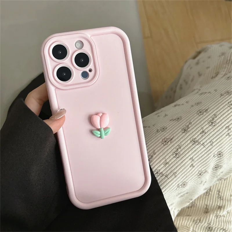 Silicone Shockproof Phone Case with 3D Tulip Flower Design