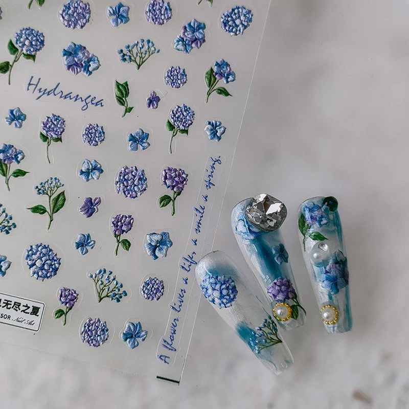 

Acrylic Engraved Nail Sticker Bohemia Summer Blue Flowers Image Self-Adhesive Nail Transfer Sliders Wraps Manicures Foils Z0695