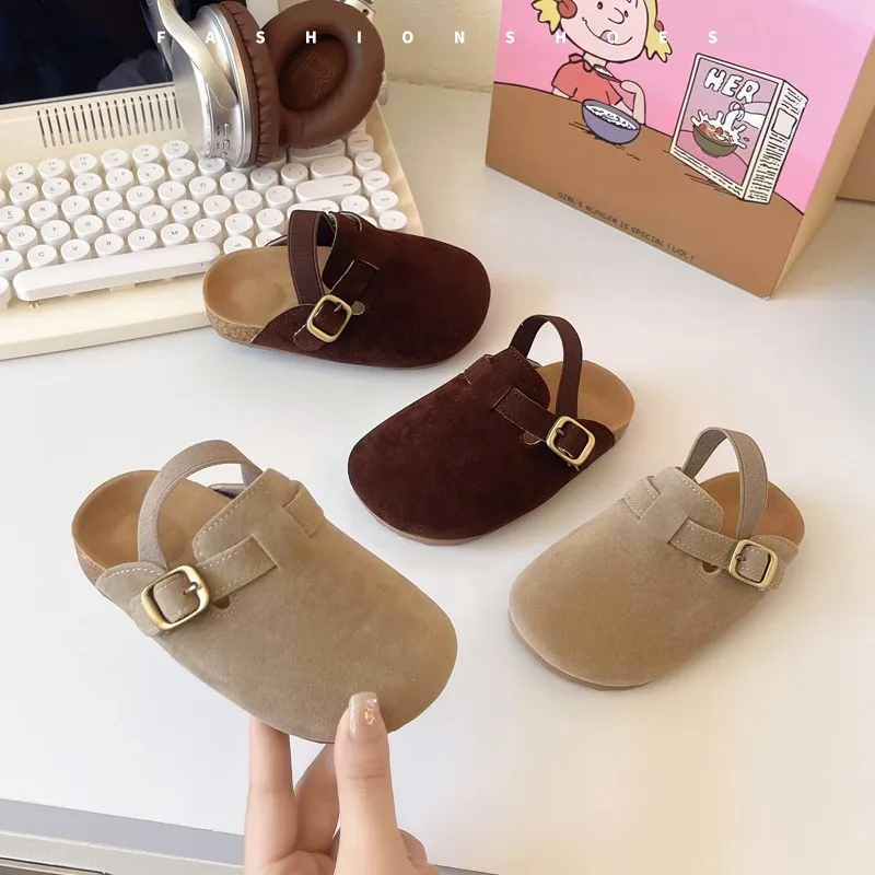 2024 New Girl Boy One Step Flat Bottom Baotou Half Slippers Children Summer Outwear Round Head Half Slippers Lazy Shoes 2