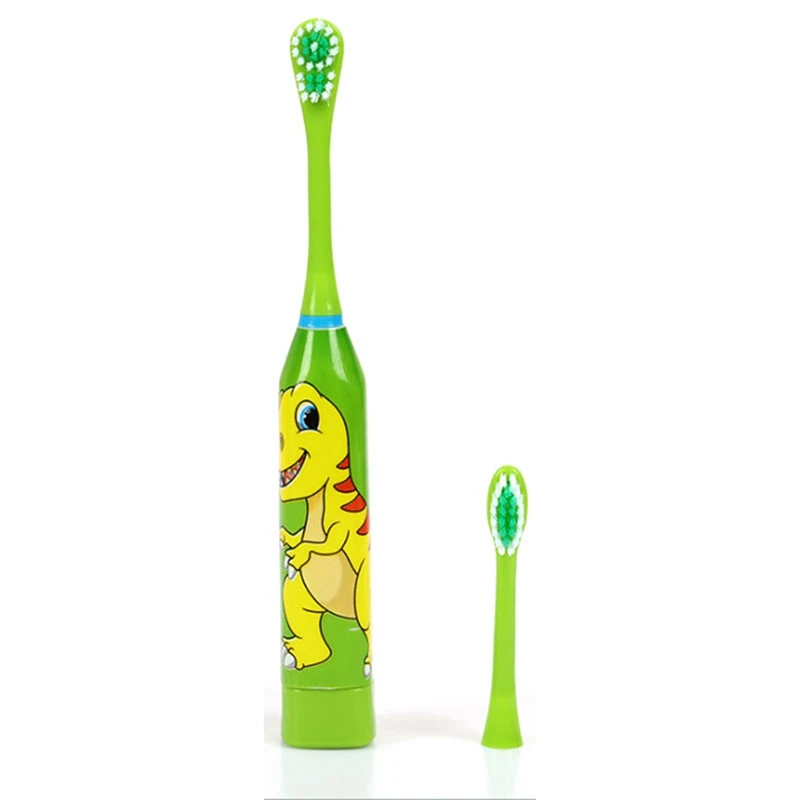 thumbnail image 1 of Cepillo de dientes eléctrico sónico para niños, cepillo de dientes ultrasónico con patrón de dibujos animados y cabezal de repuesto verde, 1 of 5