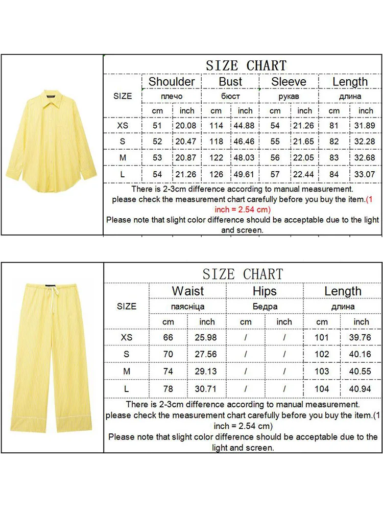 TRAF Two Pieces Striped Blouse Pants Sets For Women Fashion Single Breasted Oversized Shirt Tops+Drawstring Wide Leg Pant Suit
