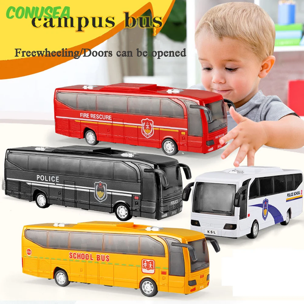 Children toys School Police Bus Car Model Inertial Simulation Diecasting Children's Toy Car Sound Light Pull Back Toy Car Gift children s inertial toy engineering vehicle sound and light double deck large transport cars pull back car airplane model set