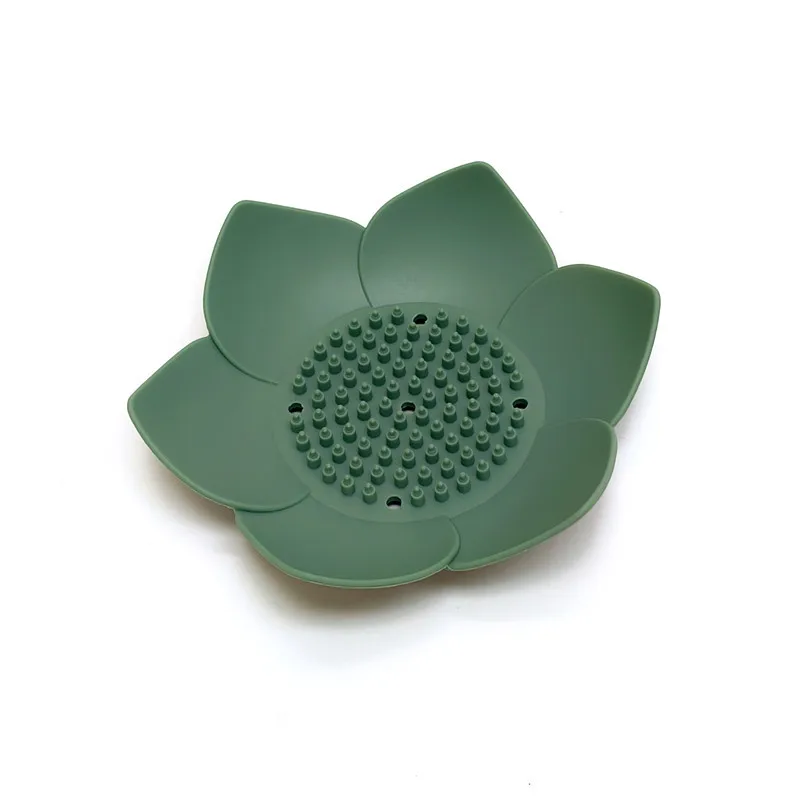 1pcs Bathroom Soap Box Lotus Design Soap Holder Silicone Soap Box Drain Box Bathroom Accessories