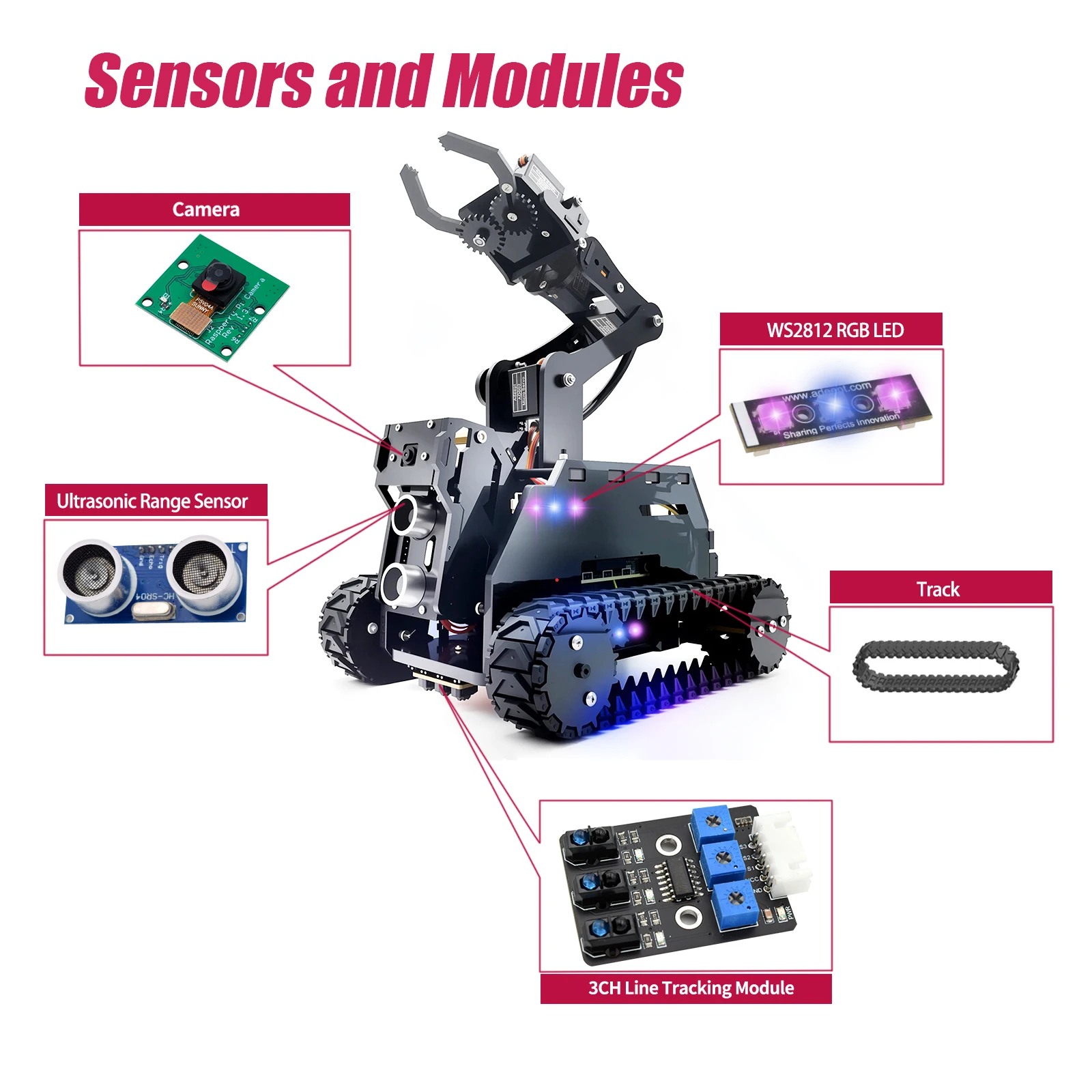 Adeept RaspTank Smart Robot Car Kit for Raspberry Pi 5/4/3B/3B+(Board Not Included) 5