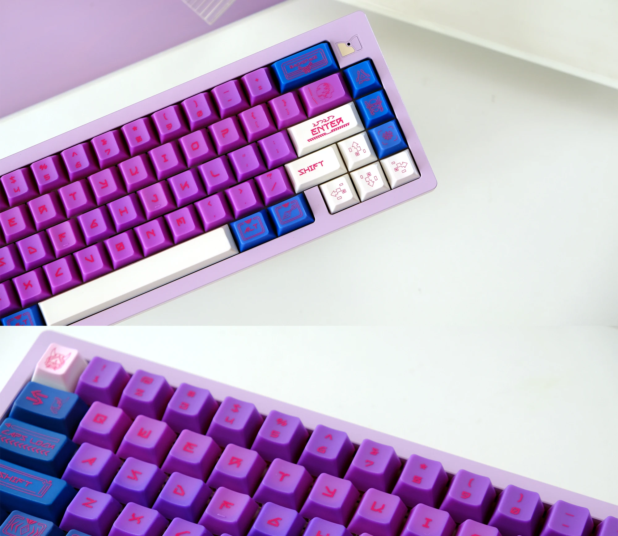 KBDiy ThermoShift-Tastenkappe, blau, lila, Kirschprofil, UV-Druck, ABS-Tastenkappen, individuelles DIY für 60 mechanische Tastatur, Gaming, Aula F75 – Detail 10