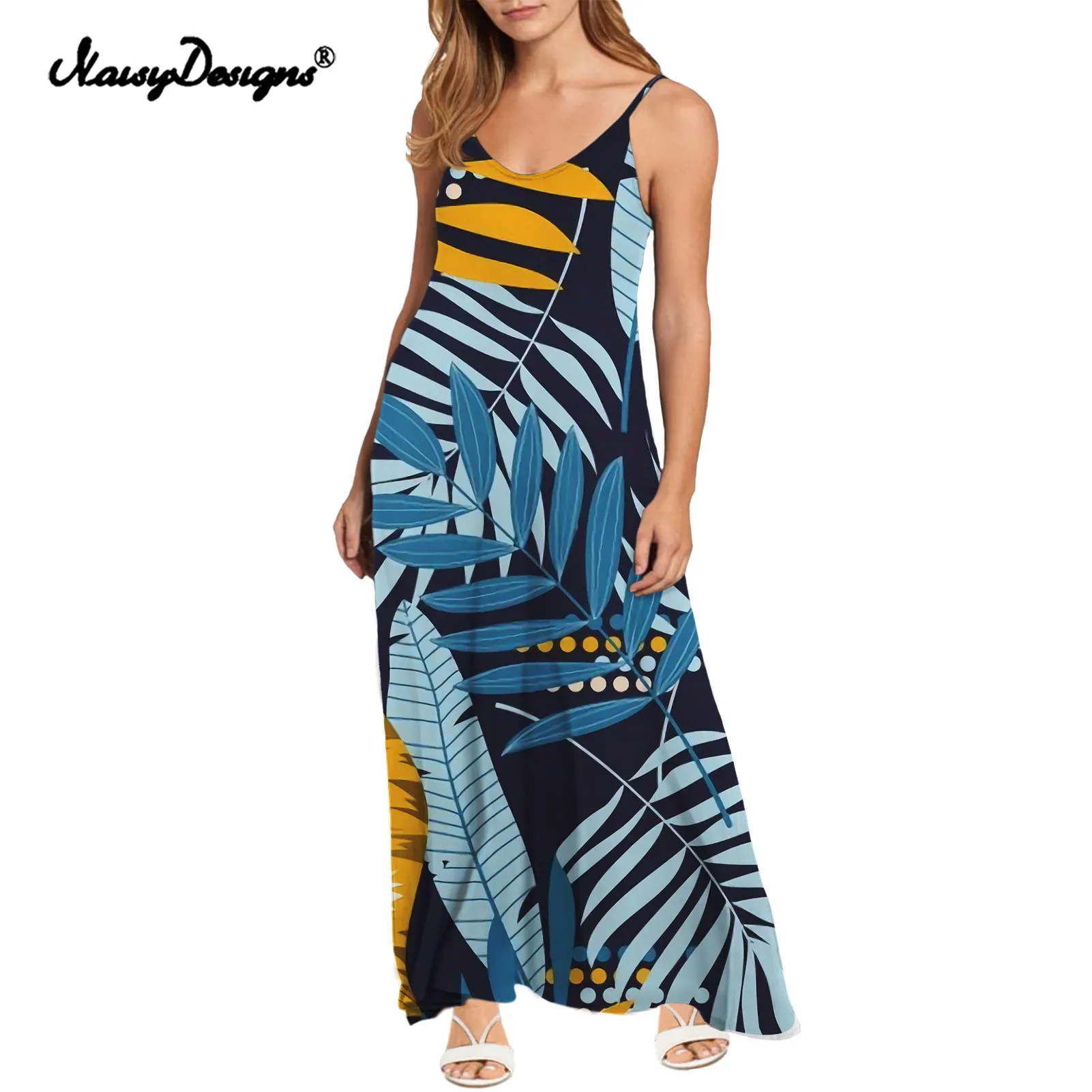 

Noisydesigns Hawaiian Tropical Pattern Dress Sexy Sling Women Party Elegant Outfits Summer Club Loose Dresses 2022 Soft