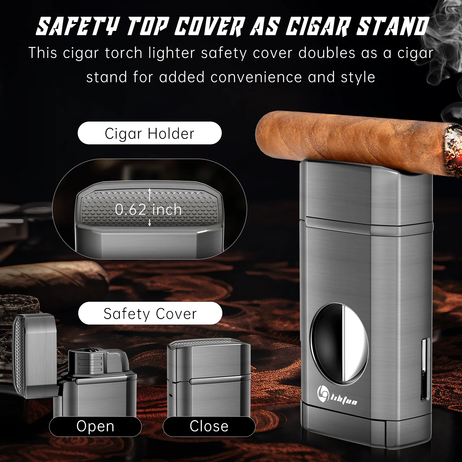Cigar Lighter Multi-Function Torch Lighter Built-in Cigar Holder&One-Touch Cutter V Cut 3 Jet Flame Butane Lighters Accessories Butane Lighter