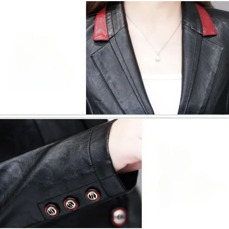 2023 Autumn Winter New Casual Leather Women Slim Large Size Leather Suit Collar Jacket Leather Short Loose Pure Color Coat