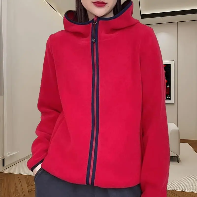 여성용 까마귀 가을 뉴 플러스 사이즈 따뜻한 후드 가디건 양털 긴 소매 자켓 탑
