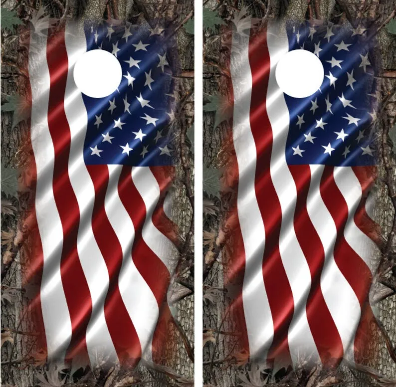 

American Flag Camo "Oak Ambush" Border Cornhole Board Decal Wrap Wraps