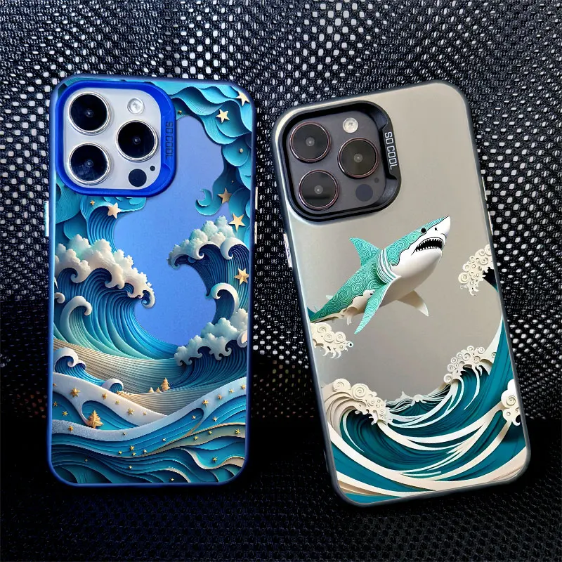 Marine Sharks and Dolphins Ocean Waves Phone Case - Shockproof Laser Cover