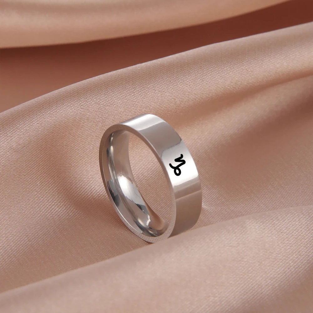 Twelve Constellation Rings Stainless Steel 12 Horoscope Zodiac Virgo Leo Sign Aries Pisces Rings For Women Men Fashion Jewelry 3