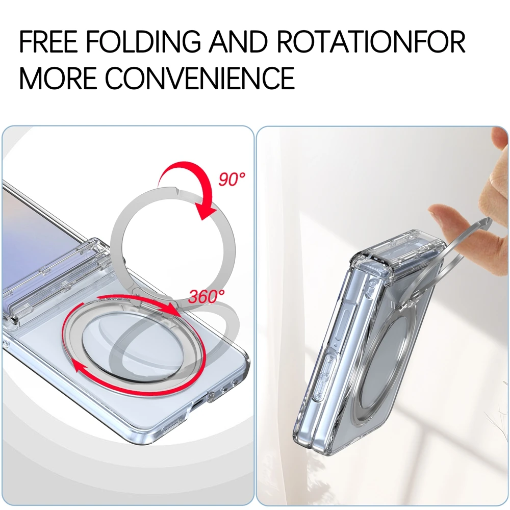 Electroplating Transparent Shockproof Case with Hinge Protection, Ring Holder, and Magnetic Feature