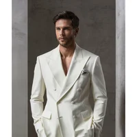 Men's Suits 2 Piece Set (Jacket+Pants) Peak Lapel Slim Wedding Ceremony Groom Best Tuxedo Elegant Party Solid Color Male Suit 2
