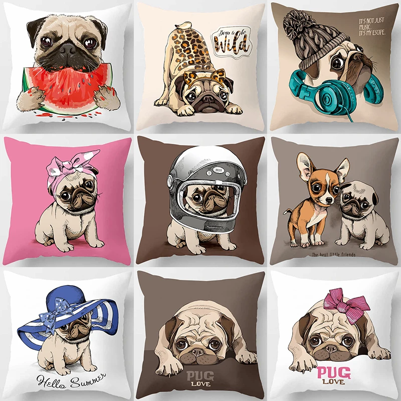 

Cute Pug Bulldog Sofa Decorative Pillow Covers Pillowcase For Living Room Personalized Polyester Pillowcase 45 * 45 Home Decor