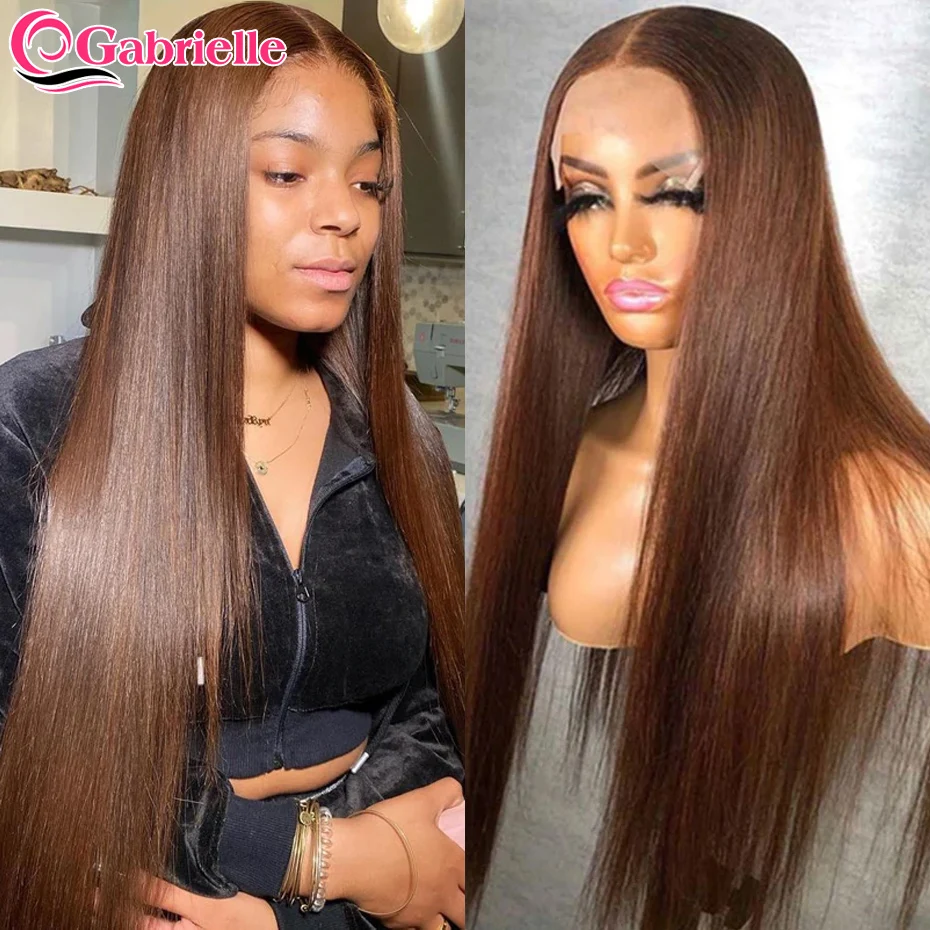 Chocolate Brown Lace Front Wigs Human Hair Brazilian Straight 13x4 Lace