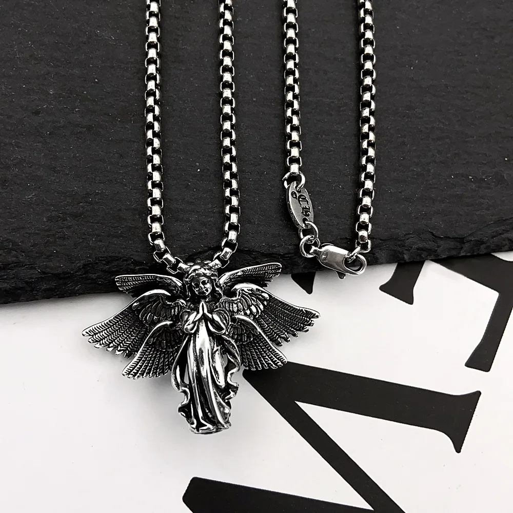 

European and American retro six Winged Angel Pendant Necklace men and women lovers sweater chain