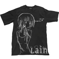 Classique Anime Lain imprimé coton surdimensionné T-shirt hommes femmes à manches courtes rue haute qualité Style de rue femme mâle vêtements 1