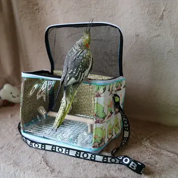 Borsa Trasportabile per Pappagalli, Trasparente e Traspirante con Tracolla per Pappagallini, Cacatua, Agapornis e Accessori per Uccelli