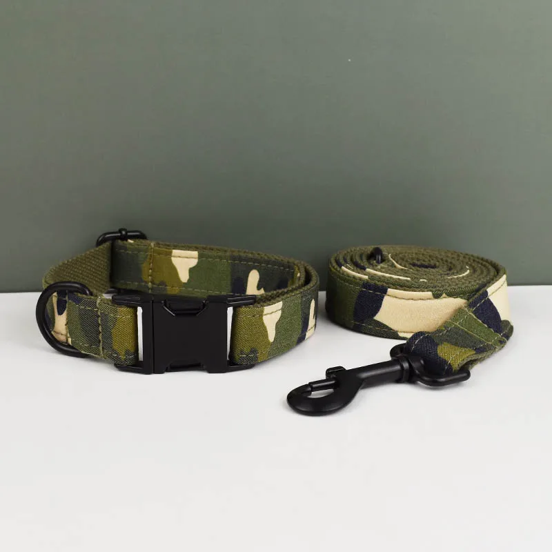Designer Personalized Luxury Tactical Dog Collar Camouflage Pattern Soft Cotton Dog Collar Leashes Harness Bow Set Camouflage 06