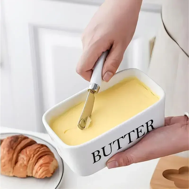Ceramic Butter Boxes Dishes Cans Cheese Trays Vertical Containers Kitchen Food Storage Containers with Round Wooden Covers