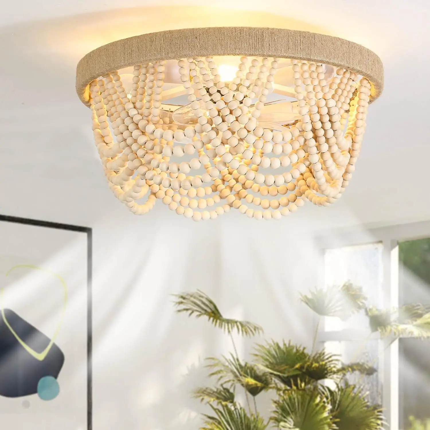 Beaded invisible ceiling Fan Lights For bedroom, living room bohemian style ceiling fan Lamp dining room fan light