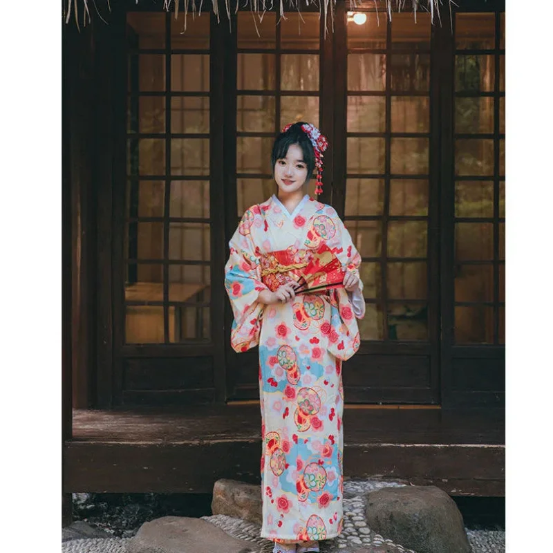Kimono japonais traditionnel avec robe à fleurs imprimées, vêtements pour femmes, Geisha, ensemble de kimono japonais Hirokr
