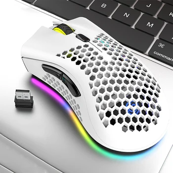 Wireless Mouse Hollow Hole Design Portable Mouse Rechargeable RGB Light Up Office Gaming Mouse