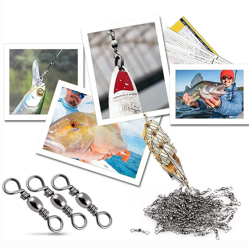 Fishing Rolling Swivel Snap Drag 200pcs 16kg-46kg Stainless Steel Fishhooks Barrel Swivel Fishing Tackeles Line Connector