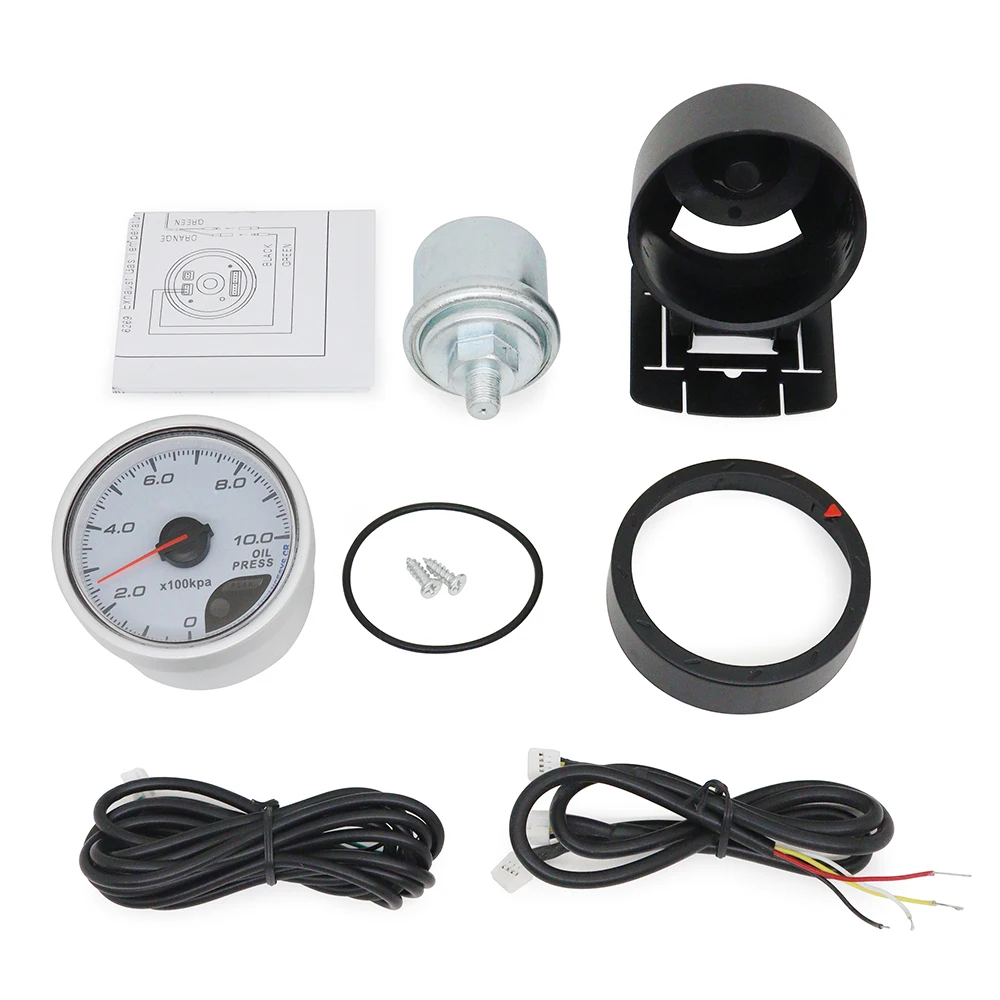 60mm Auto Car Meter Boost Water Temp Oil Temperature Pressure Tachometer Volt Air Fuel Exhaust GAS RPM White Face Gauge
